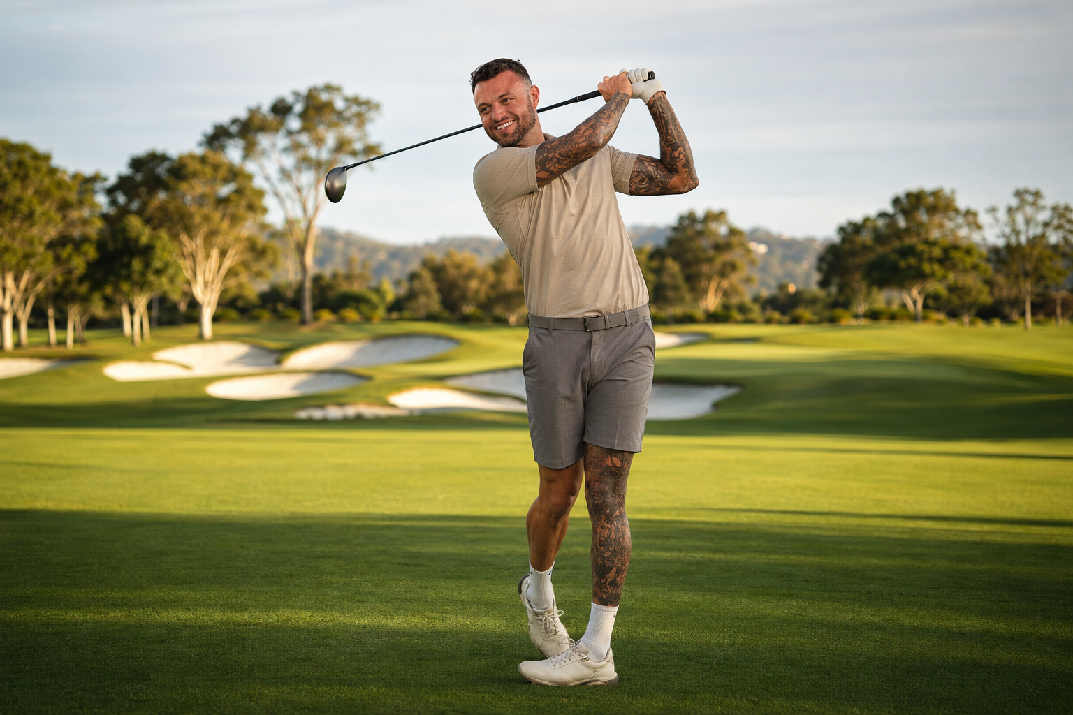 Jacob Male on a golf course after a full swing